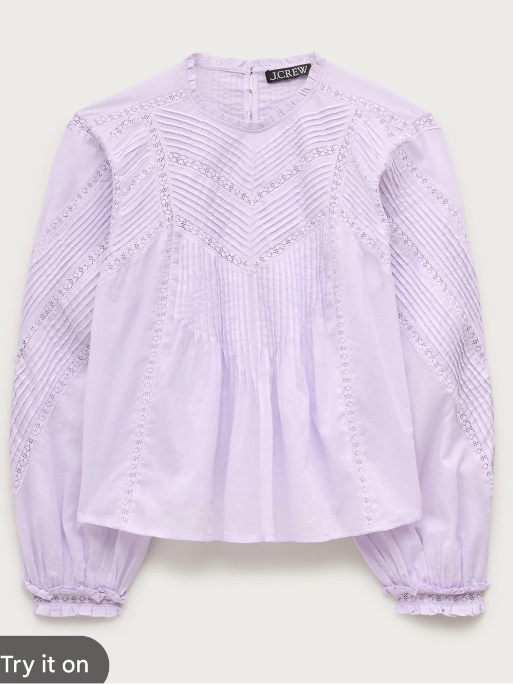 J. Crew Lace-Trim Pin Tuck Blouse in Cotton Voile Lavender Medium